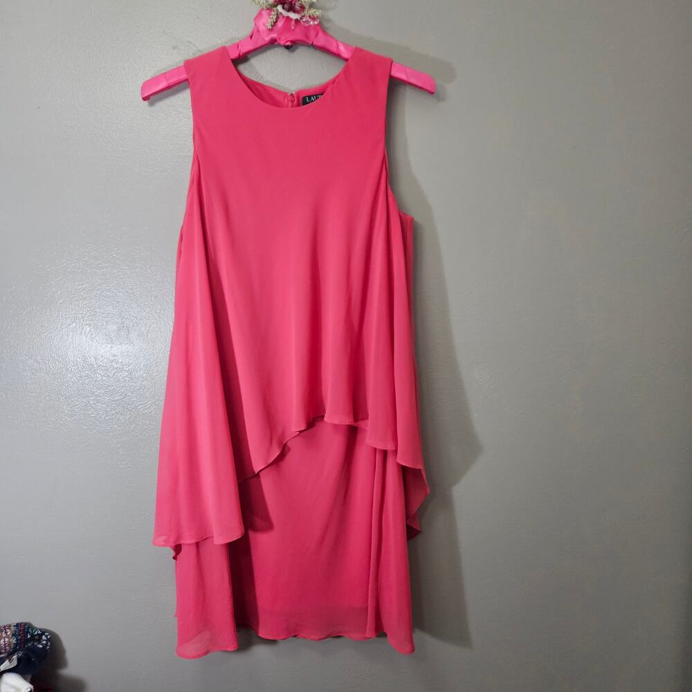 Lauren Ralph Lauren Pink Georgette Popover Shift Dress Plus 18W Romantic Glam